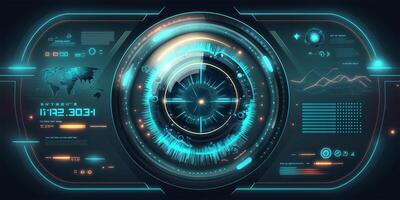 Futuristic HUD circle technology concept background. Circular virtual HUD element of data, storage, cloud computing and cyber security system. illustration. photo