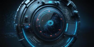 Futuristic HUD circle technology concept background. Circular virtual HUD element of data, storage, cloud computing and cyber security system. illustration. photo