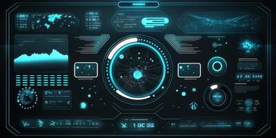 Futuristic HUD circle technology concept background. Circular virtual HUD element of data, storage, cloud computing and cyber security system. illustration. photo