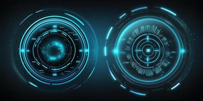 Futuristic HUD circle technology concept background. Circular virtual HUD element of data, storage, cloud computing and cyber security system. illustration. photo