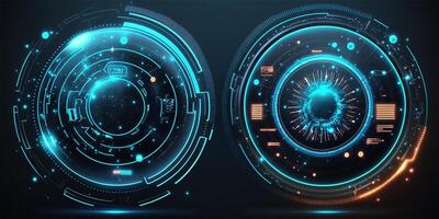 Futuristic HUD circle technology concept background. Circular virtual HUD element of data, storage, cloud computing and cyber security system. illustration. photo