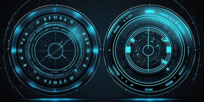 Futuristic HUD circle technology concept background. Circular virtual HUD element of data, storage, cloud computing and cyber security system. illustration. photo