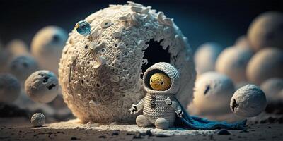 Cute knitted astronaut on mars. Adorable space exploration concept. illustration. photo