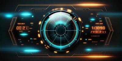 Futuristic HUD circle technology concept background. Circular virtual HUD element of data, storage, cloud computing and cyber security system. illustration. photo