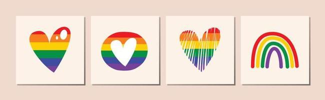 Set of LGBT Pride elements. Human rights and tolerance.  LGBT sticker set on grey background with light shadow. LGBTQ related symbol in rainbow colors. vector