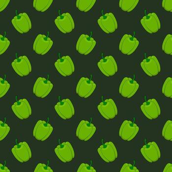 Seamless pattern with green pepper in different positions. vector