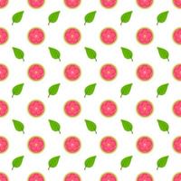 Seamless pattern green guava and flowers cartoon vector print.