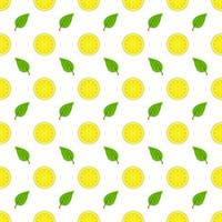 Vector seamless pattern with cartoon lemons and black dots isolated on white.