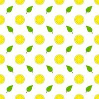 Vector seamless pattern with cartoon lemons and black dots isolated on white.