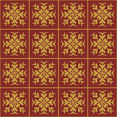 Seamless damask pattern, decorative gold and red wallpaper elements.