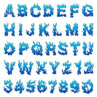 Vector cartoon icons set of blue flaming numbers.