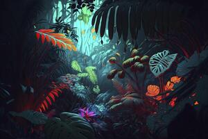 Jungle in neon colors. . photo