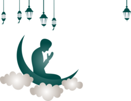 silhouette of muslim man praying. silhouette of a praying person. icon of people praying on crescent moon png