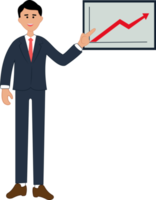 Geschäftsmann tun Präsentation Diagramm. Geschäftsmann zeigen zunehmend Geschäft Graph png