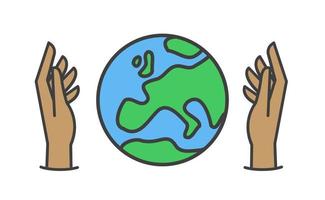 Hand holding planet earth, linear vector icon. Save the planet. Earth day symbol. World Environment Conservation.