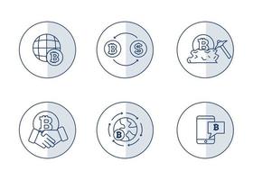 Finance. Vector illustration set of icons of cryptocurrency mining