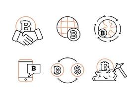 Finance. Vector illustration set of icons of cryptocurrency mining