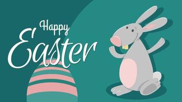 cartoon Easter bunny with painted egg greeting card vector