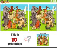 differences game with cartoon purebred dogs vector