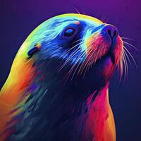 Fur seal in neon colors. . photo