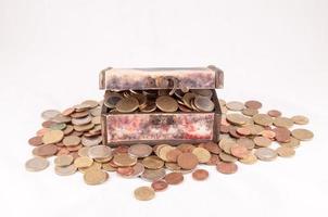 Vintage box with coins photo