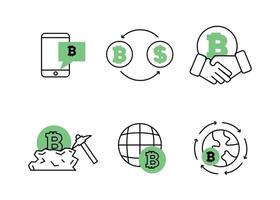 Finance. Vector illustration set of icons of cryptocurrency mining