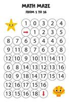 Get cute starfish to the seashell by counting to 16. vector