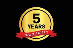 Vector 5 years warranty golden vector design into a circle with leaves.