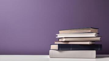 Banner with stack of books. Copy space, background. . photo