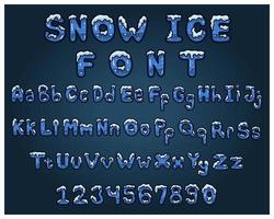 Latin Alphabet Made Of Snow Ice Font Cartoon. English Letters From A to Z. Vector font for Label, Greeting Card, Lettering and Logo.