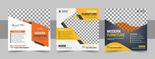 social media post template for furniture household marketing and sale promo layout vector