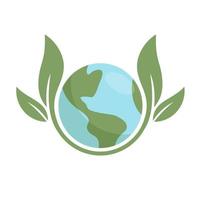 Planet earth icon with leaf protecting it. Save the world, eco-friendly symbol. Protect the environment. vector