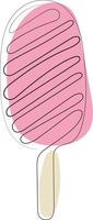 A pink and white ice cream stick drawing by one continuous line isolated vector