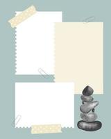 Collage vintage template with watercolor monochrome stone, social stories layout, notes, to-do list, reminders, scrapbooking newspaper. vector