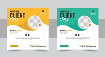 client feedback social media post banner set. Customer feedback testimonial social media post web banner template. client testimonials social media post banner design vector