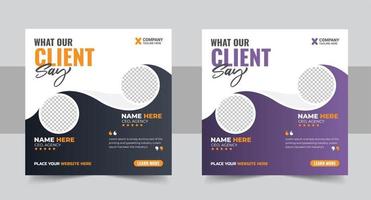 client feedback social media post banner set. Customer feedback testimonial social media post web banner template. client testimonials social media post banner design template vector