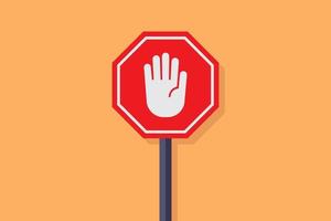Stop sign illustration flat, stop sign board with hand stop sign, flat design vector illustration