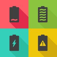 Battery notification illustration icon flat, battery low, full, charge, damaged, flat design vector illustration