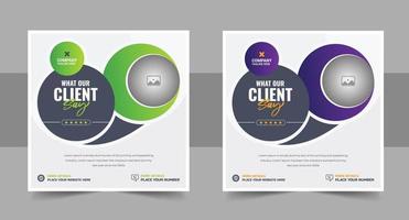 client feedback social media post banner set. Customer feedback testimonial social media post web banner template. client testimonials social media post banner vector