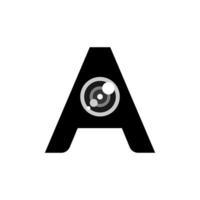 Letter A initial with camera lens logo design for photographer .creative and fun A letter logo with eye or lens icon vector illustration. A Logotype with camera shutter icon.