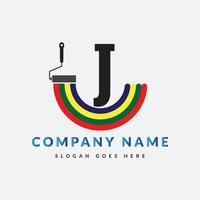 Paint Brush Logo On Letter J Template. Paint On J Letter, Initial Paint Sign Concept vector