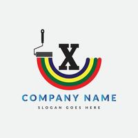 Paint Brush Logo On Letter X Template. Paint On X Letter, Initial Paint Sign Concept vector