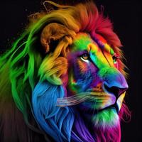 Rainbow Lion head print. ai render. photo