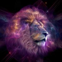 Poster Electric lion head. AI render photo