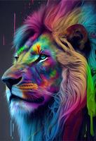 Rainbow Lion head print. ai render. photo