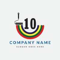 Paint Brush Logo On Letter 10 Template. Paint On 10 Letter, Initial Paint Sign Concept vector