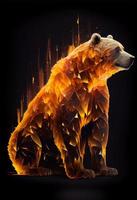Fiery bear print or logo. Ai rendered. photo