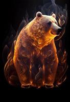 Fiery bear print or logo. Ai rendered. photo