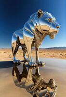 Chrome metal lion. photo