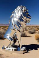 Chrome metal lion. photo